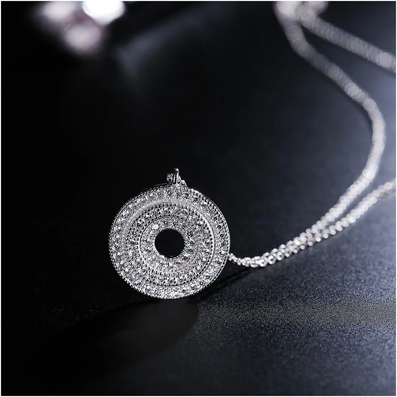 

925 Sterling Silver Round Zircon Pendant Necklaces For Women Link Chain Necklace Choker Fine Jewelry joyas de plata 925 Gift