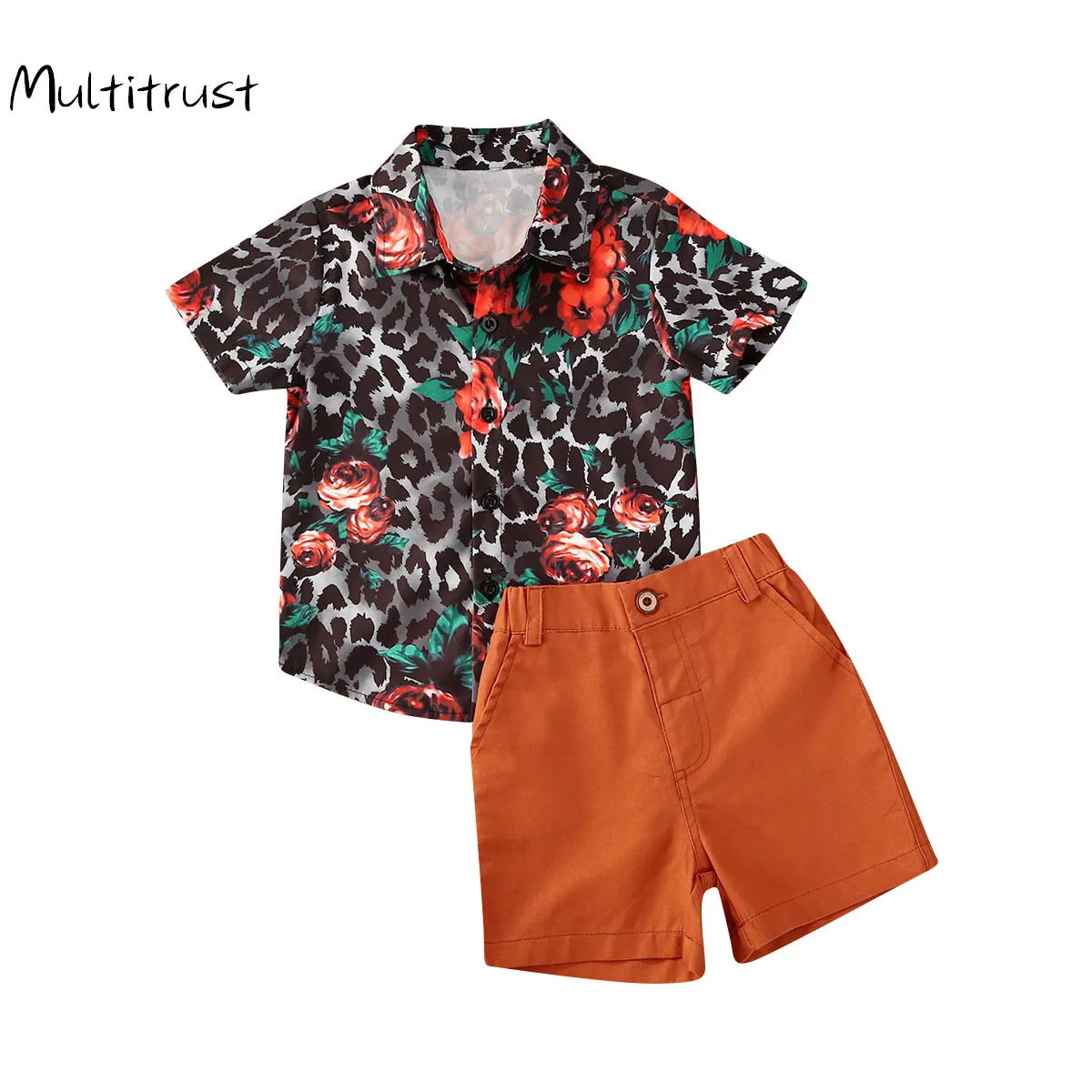 

Комплекты одежды Multitrust для маленьких мальчиков, блузка с коротким рукавом и цветочным принтом + однотонные шорты, наряды
