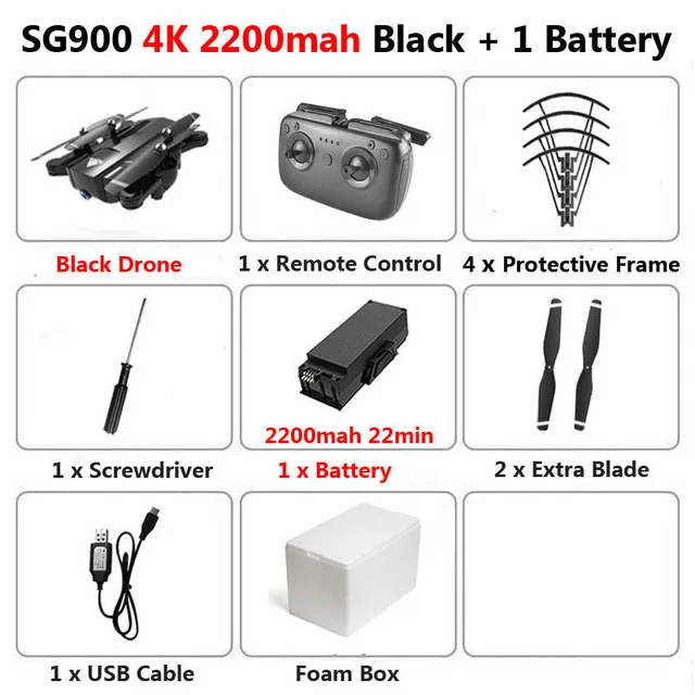 B4K2200mAh1B Foam SG900 50x Zoom RC Drone With 4K HD Camera Professional selfie FPV 22minutes long flight Quadcopter Follow Me Helicopter Toy - Цвет: B4K2200mAh1B Foam