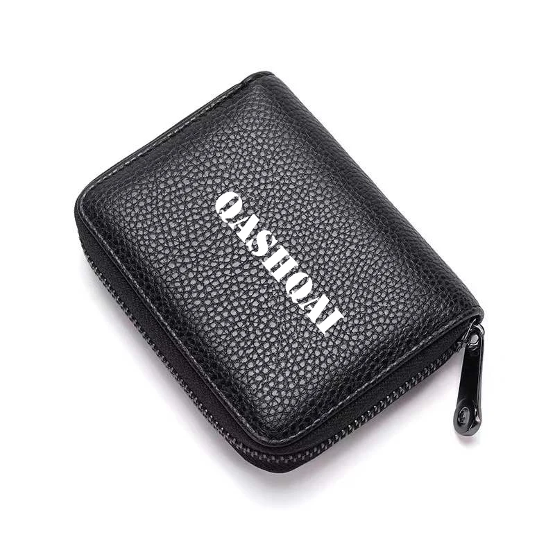 

For NISSAN QASHQAI Car Leather RFID Blocking Credit Card Holder Men Business Card Case Female Zipper Organizer Purse Card Bag