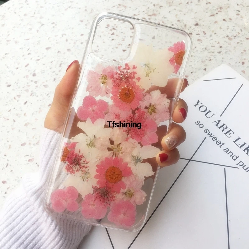 Чехлы с настоящими сушеными цветами для телефонов iPhone 13 12 X XS Max XR 7 8 Plus 11 Pro promax