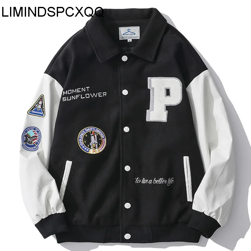 

Hip Hop Jacket Mens Badge Letters Embroidery Patchwork Color Block Harajuku Streetwear Men Varsity Jacket Unisex Baseball Coats