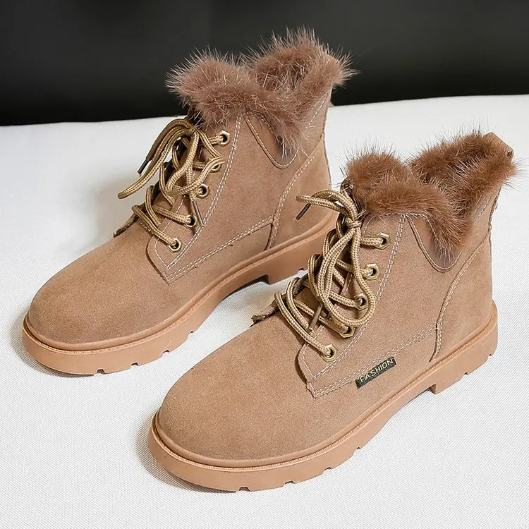 Осенние повседневные женские ботильоны теплые зимние ботинки на плоской подошве