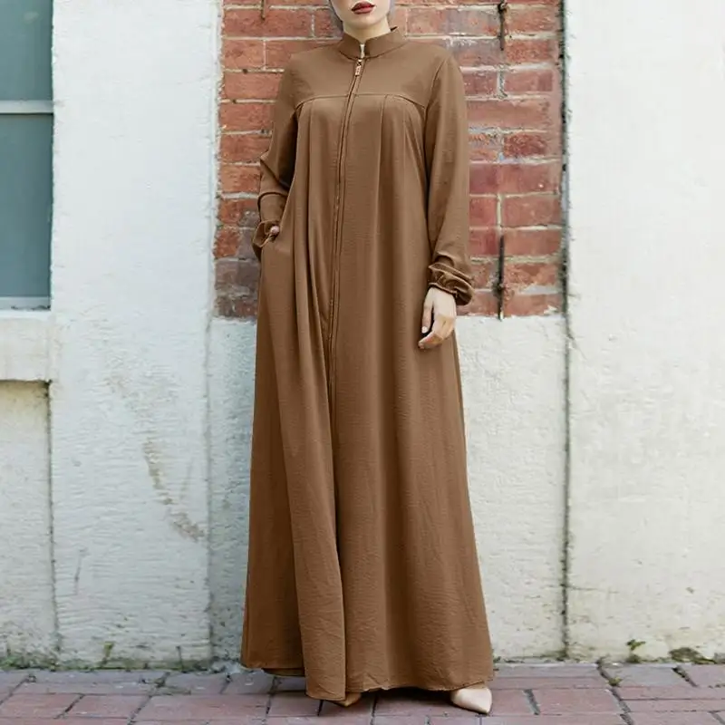 

Spring Autumn Abaya Dubai Women Long Dress Casual Zipper Dresses Office Lady Muslim Prayer Dress Birthday Dress for Women