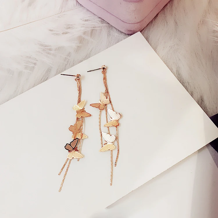 Корейские модные Подвесные серьги-бабочки для женщин серьги с кисточками