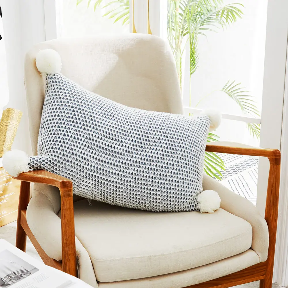 

1pcs Cushion Cover 35*55cm Nordic Knitting Pillow Cover Living Room Decor Honeycomb Jacquard Waist Throw Pillow Case