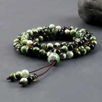 high quality natural green fire agates stone beads bracelets necklace for women 108 mala bracelet yoga meditation jewelry gift