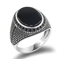Black Agate Ring Настоящее 925 пробы Серебряное античное турецкое мужское кольцо с черным/красным натуральный камень оникс кольцо с черными фианитами для мужчин Мода 925 ювелирные изделия - Цвет основного камня: Black Agate Ring