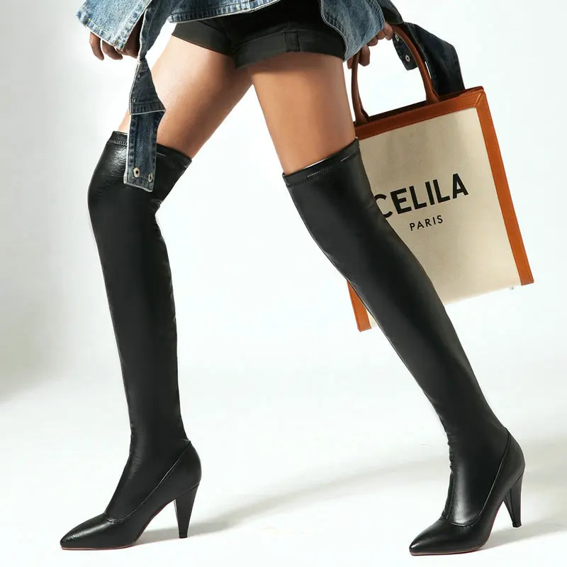 2020 пикантные женские ботфорты выше колена модные сапоги без застежки на