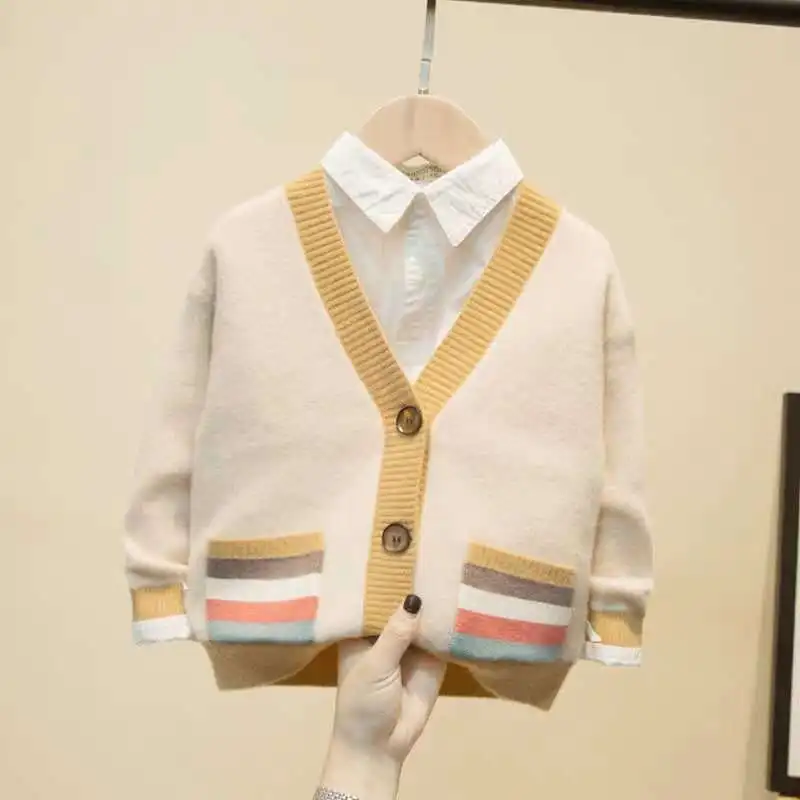 Свитер для маленьких мальчиков Весенне-осенний вязаный кардиган Одежда детей