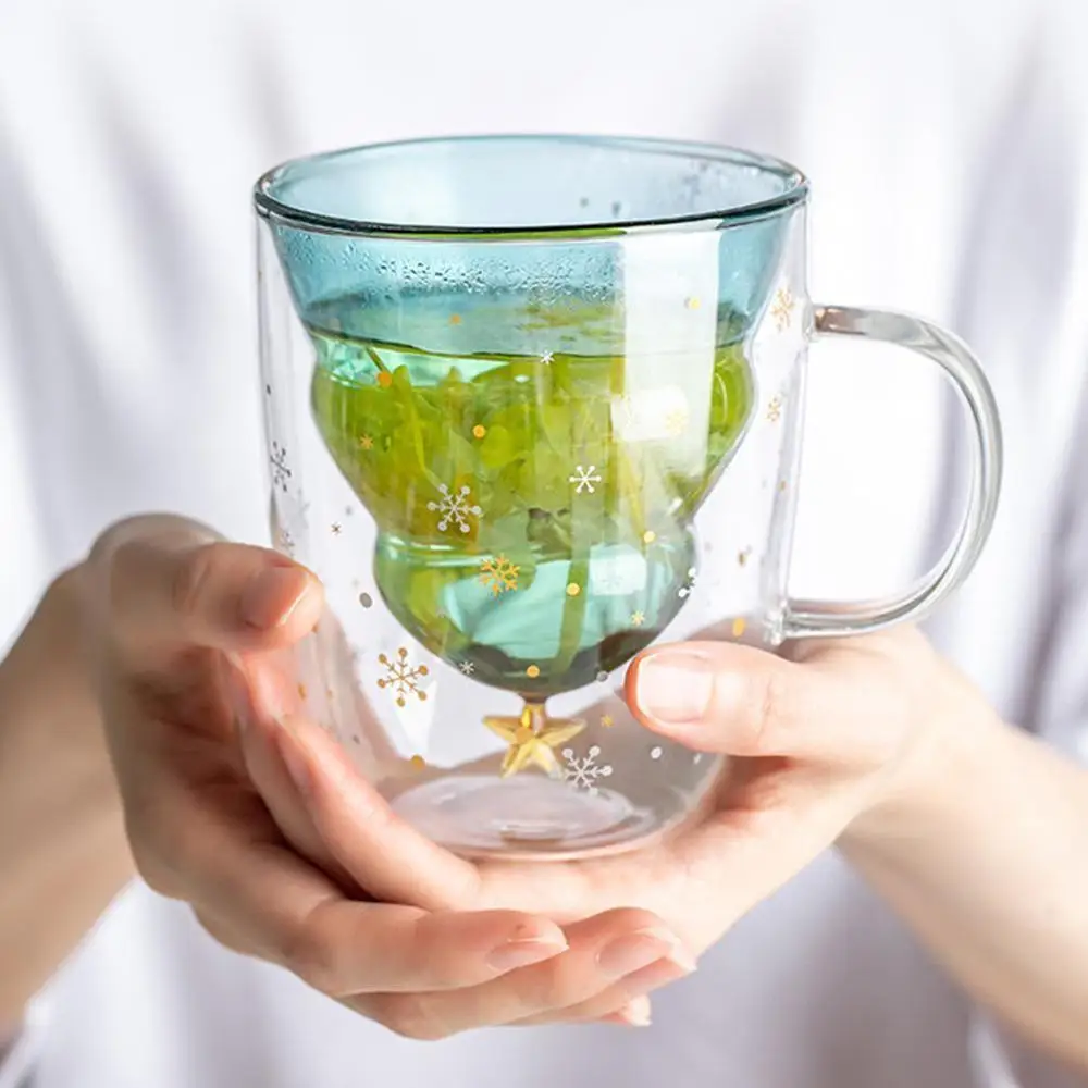 Рождественская двухслойная стеклянная чашка елка звездная желаний стеклянные