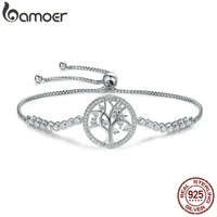 bamoer hot sale 100 925 sterling silver tree of life tennis bracelet women adjustable link chain bracelet silver jewelry scb035