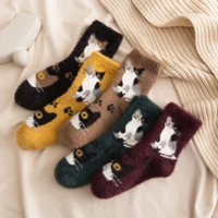 1 pair cute cat socks vintage winter thickening anti mink hair women socks ladies warm home floor sleep sock funny socks kawaii
