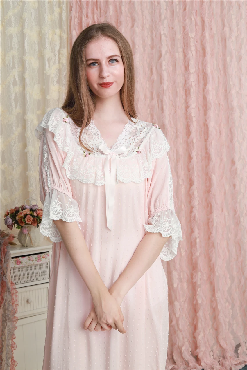 

Loose Nightgown Pink Cotton Woman Lovely Nightdress Short sleeve 6 color sleepwear Factory wholesale