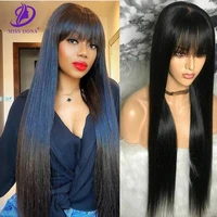 100 human hair wig with bangs short bob human hair wigs for black women brazilian straight black 38 40 inch long fringe wig