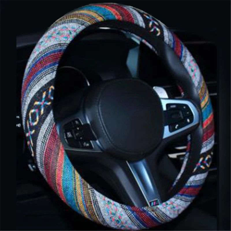 

Car Accessories Elastic Car Styling Ethnic Style Car Steering Wheel Cover Linen Universal