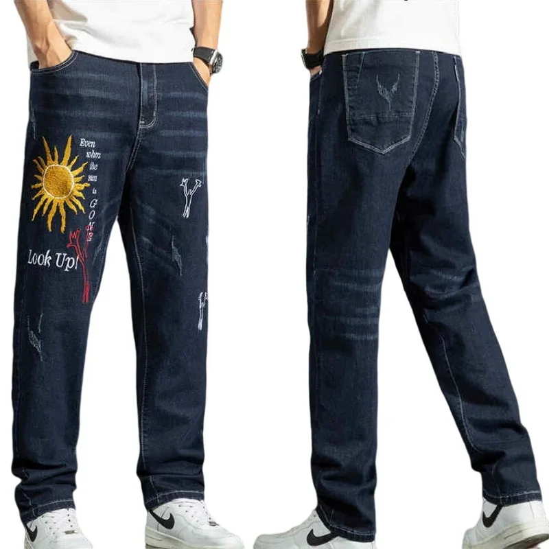 Men Jeans Washing Mens Hiphop Baggy Denim Pants Embroidered Jeans Male Cowboy Straight Trousers  Size 28-42