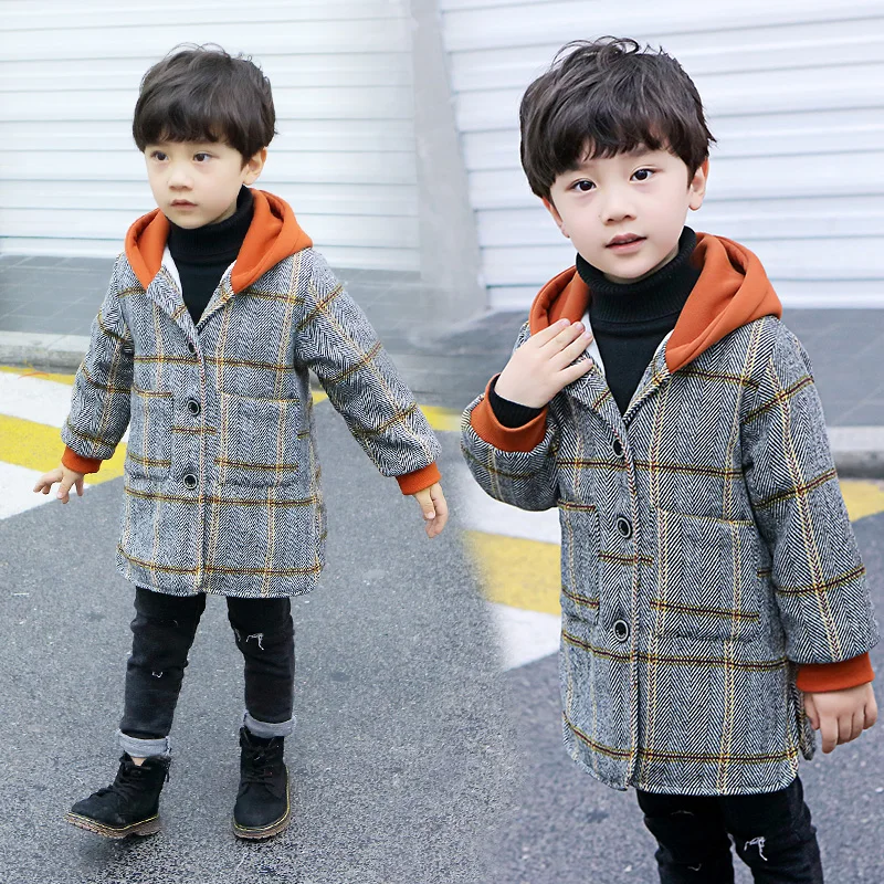 Детское шерстяное пальто для мальчиков ветровка из смешанной шерсти на весну и