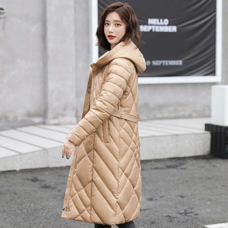 New Winter Woman Long Parkas Vintage Plaid Hooded Cotton Women Jacket Pockets Casual Solid Zipper Winter Coat Female Overcoat