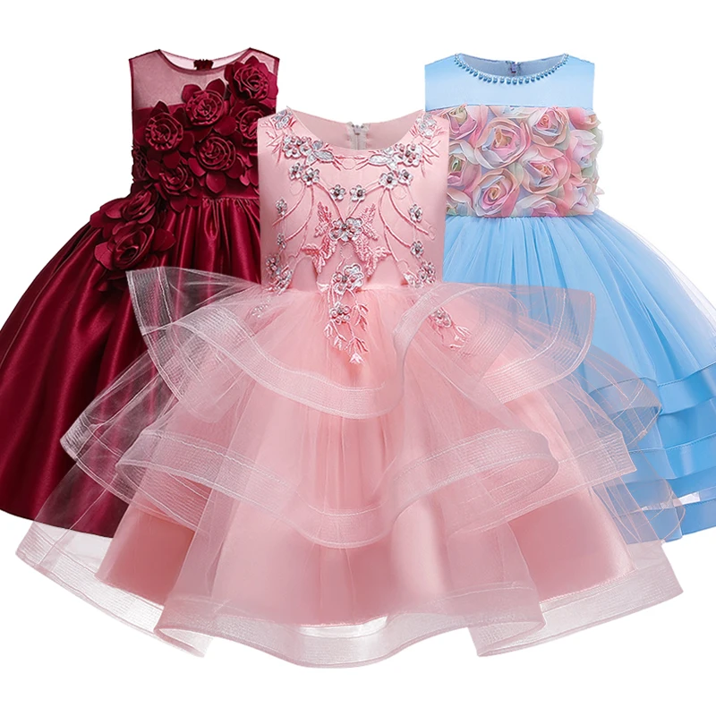 Вечерние платья с вышивкой для девочек Платье цветами и бусинами Одежда свадьбы