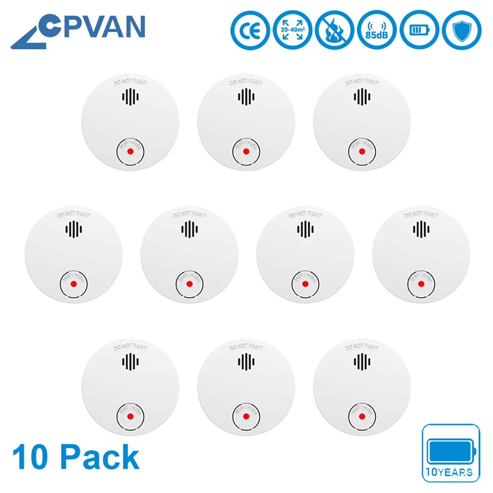 CPvan SM01 10 шт./лот детектор дыма EN14604 CE сертификат лет батарея датчик пожарная