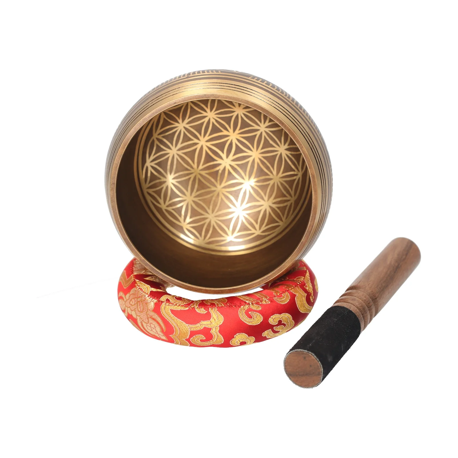 

Bell Metal Singing Bowl Set with Mallet & Cushion Flower of Life Pattern Struck Bowl Tibetan Singing Bowl 6.1 * 6.1 * 3.34in