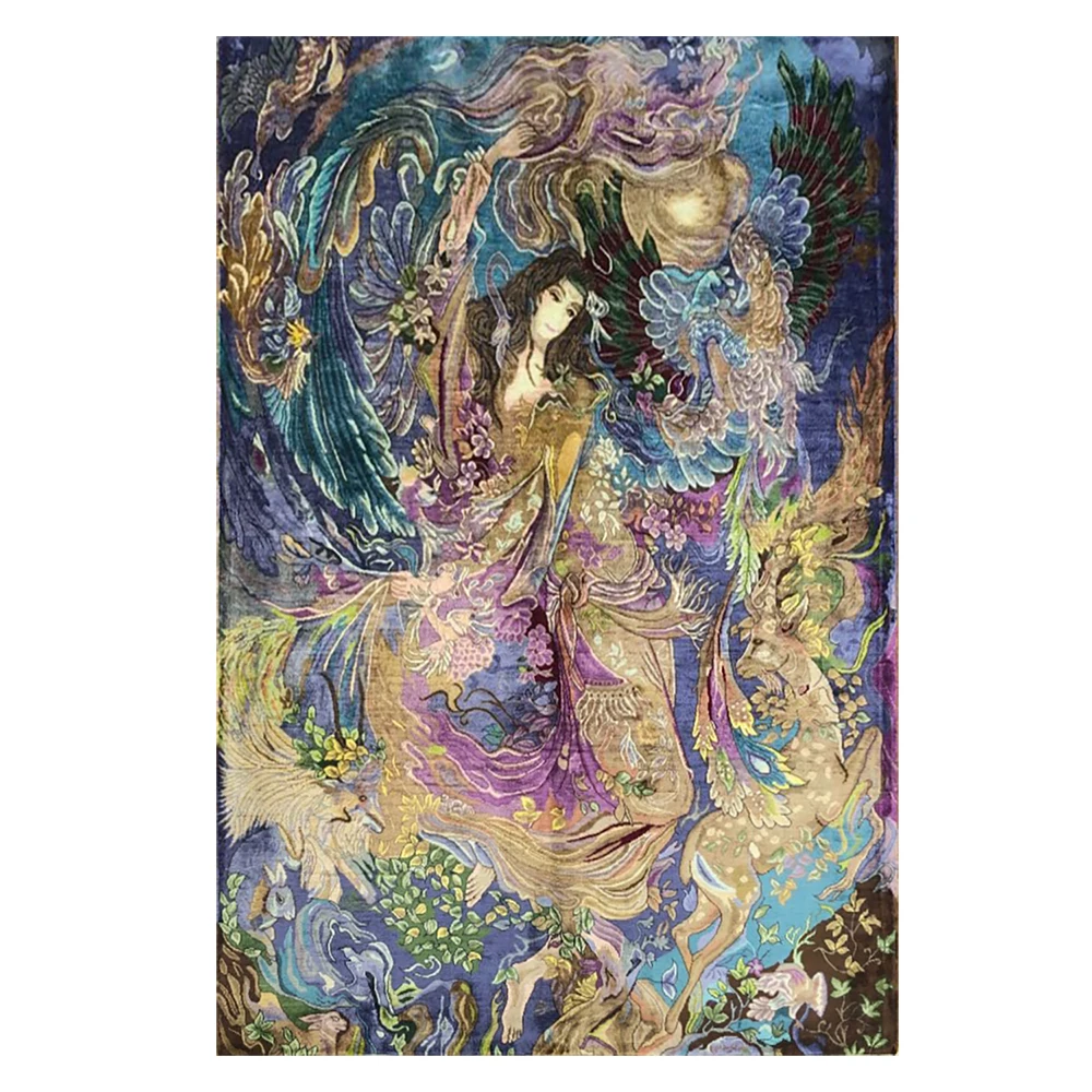 

3x4.5 Feet Beautiful Fairy Scenery Design Handmade Silk Carpet Hand Knotted Tapestry