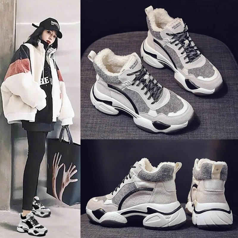 

Winter Women's Chunky Sneakers Thick Platform Vulcanize Shoes Vogue Casual Plush Warm Lady Walking Shoe Woman Female Footwear