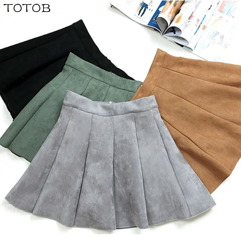 Женская плиссированная мини-юбка замшевая Однотонная юбка с высокой талией