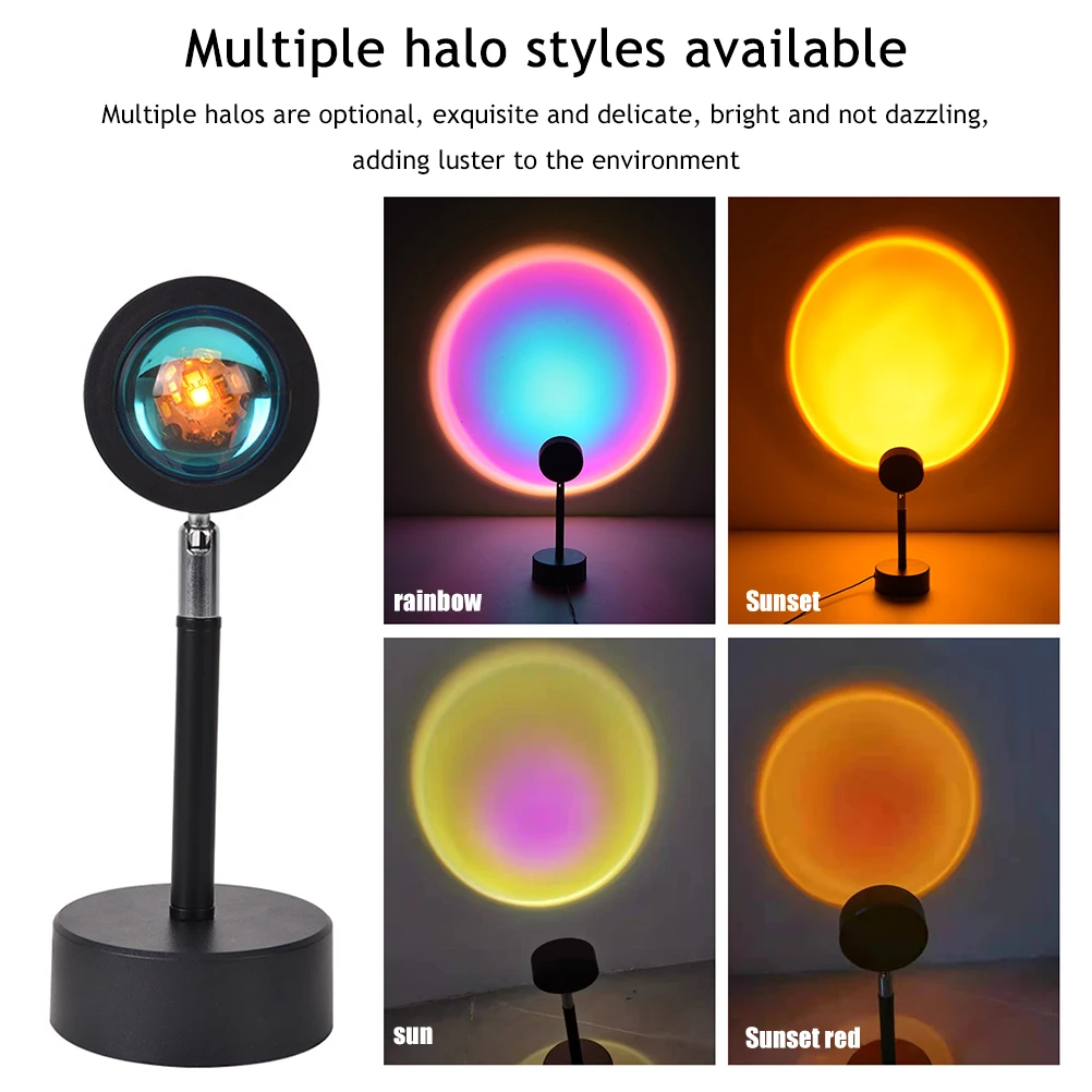 

5W Sunset Projection Night Lights Live Broadcast Led Night Light USB Rainbow Floor Lamp Adjustable Bedroom Atmosphere Light