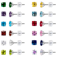 12 pairs surgical stainless steel square stud earringsbirthstone cubic zirconia earring sets for women girls with size 3 4 5mm