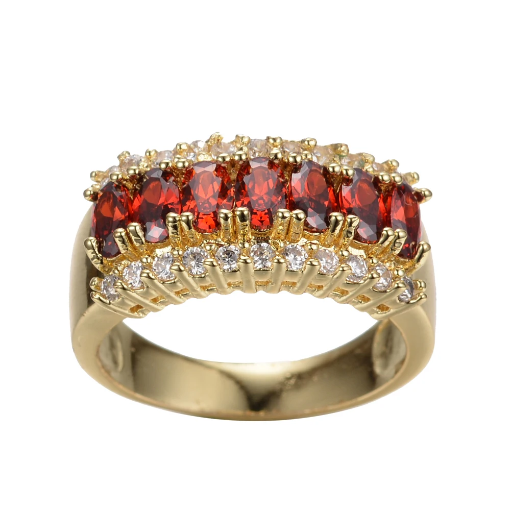 

Luxury Female Red Crystal Stone Ring Charm Big Gold Color Wedding Rings For Women Promise Geometric Zircon Engagement Ring