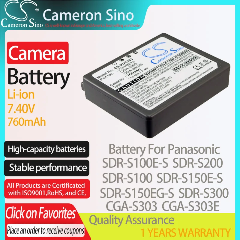

Аккумулятор CameronSino для Panasonic SDR-S100E-S, SDR-S200, SDR-S100, SDR-S150E-S, подходит для аккумуляторов для цифровых фотоаппаратов Panasonic CGA-S303