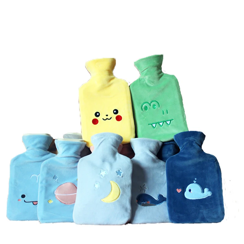 Бутылка для горячей воды поливная однотонная плюшевая ТОЛСТАЯ ПВХ силиконовая