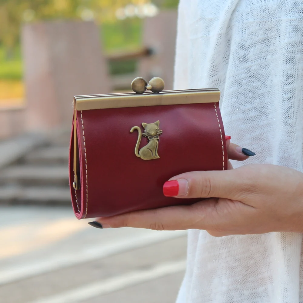 

Women Purses Leather Mini Vintage Wallet Key Coin Bag Cat Pattern Kids Purse Female Wallet Girls Small Soft Coin Pouch Clutch