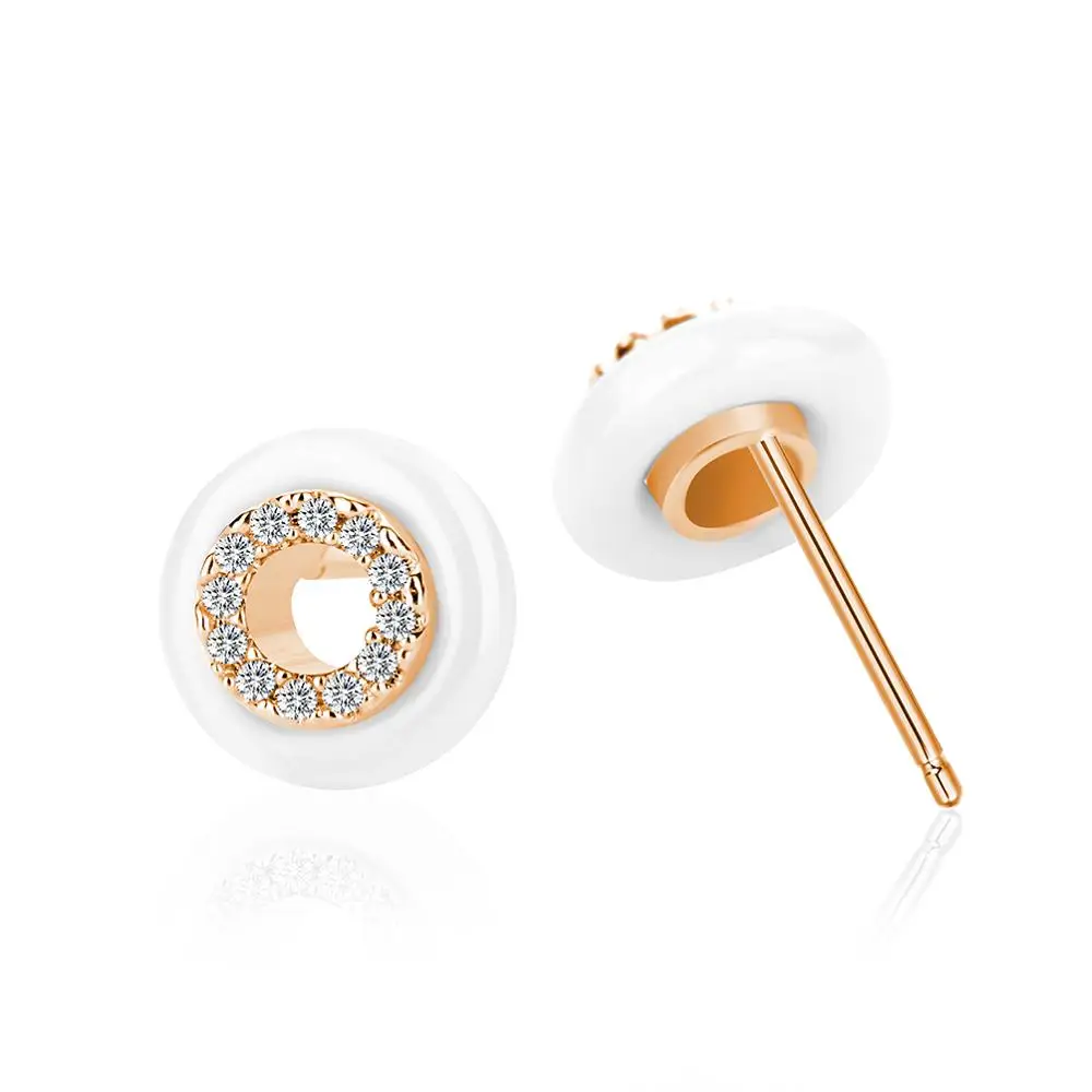 gold and white B HanCheng новые модные маленькие круглые покрытые серебром керамические AAA циркониевые драгоценные камни серьги-гвоздики для женщин ювелирные изделия brincos bijoux - Окраска металла: gold and white B