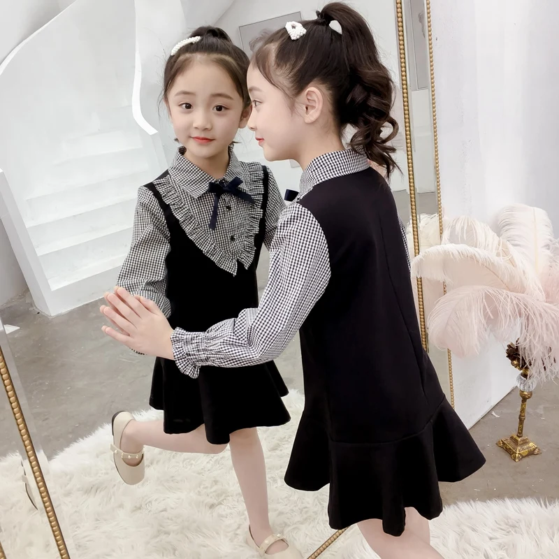 

Baby Dress Baby Girls Flare Dress Fake 2 Pieces Kids Dresses Long Flare Sleeve Print Princess Party Dress