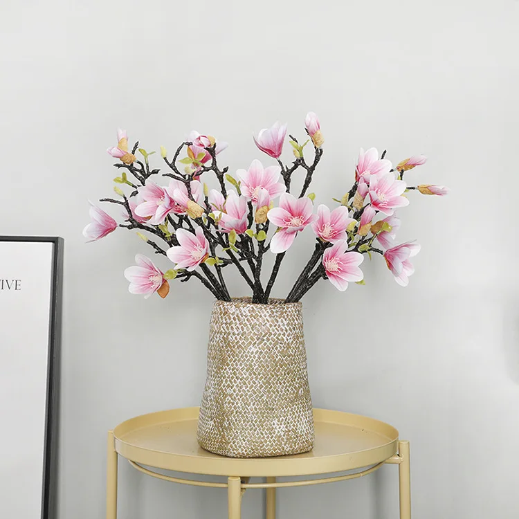 6 unids/lote simulaci&oacute;n Magnolia flores para vivir casa habitaci&oacute;n Decoraci&oacute;n de mesa de boda de Magnolia flores de seda de las ramas-0