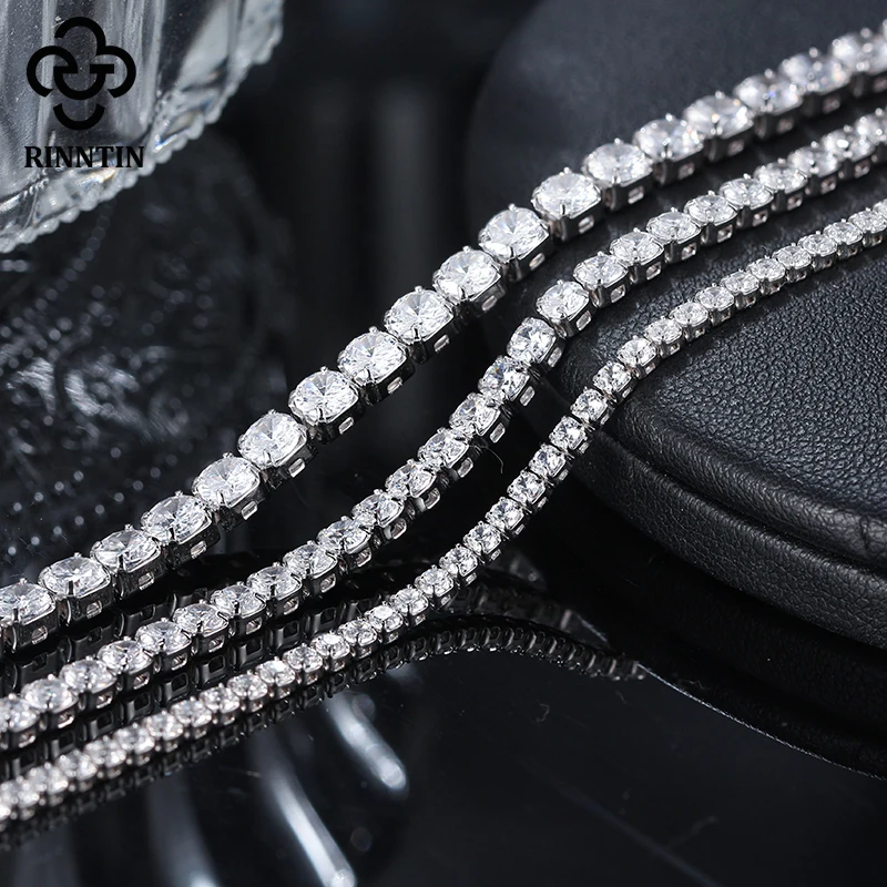 Rinntin реального 925 стерлинговый Серебряный браслет для тенниса женщин с Циркон