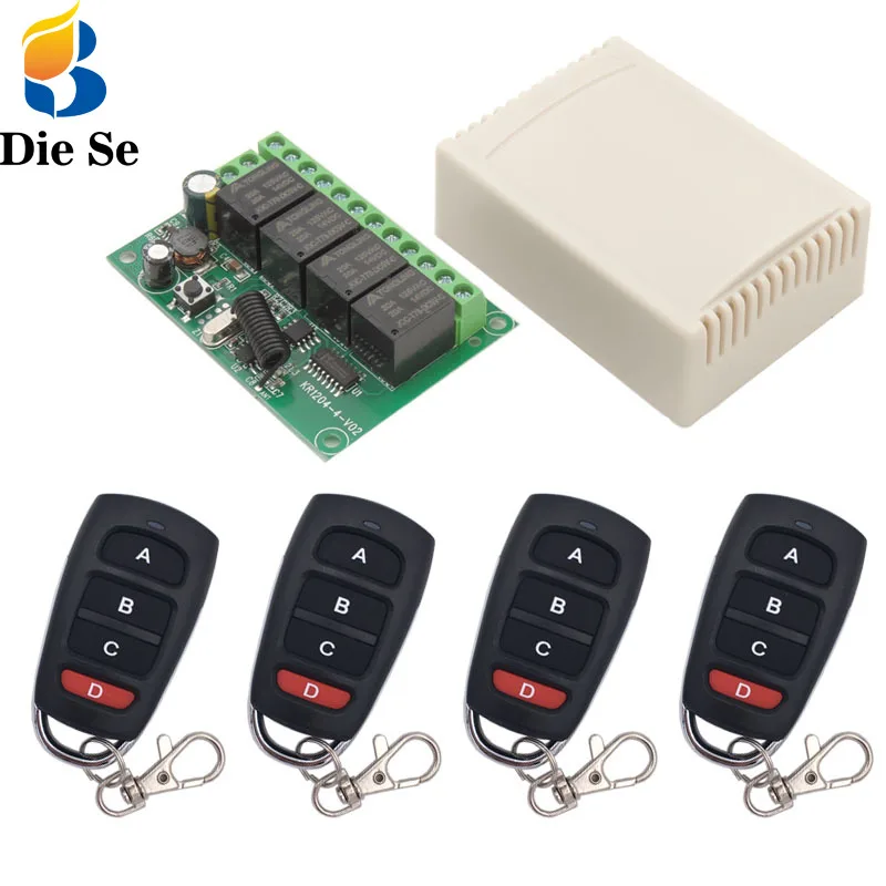 

433MHz Universal Remote Control Switch DC 6/12/24/30V 4CH RF Relay Receiver and Transmitter For Garage/Light/Door/Home appliance