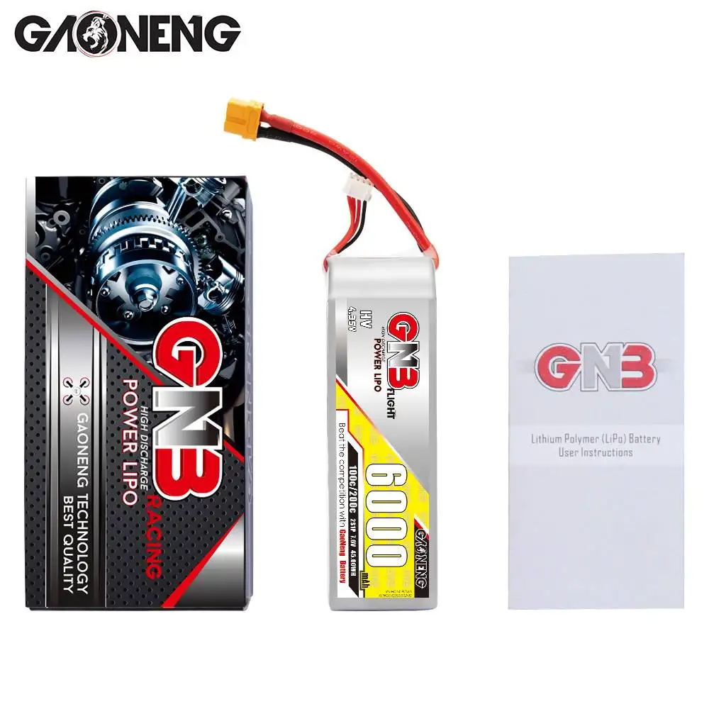 

Gaoneng GNB 7.6V 4500mAh 2S/7.6V 6000mAh 2S/11.4V 6000mAh 3S/15.2V 6000mAh 4S 100C Lipo Battery for RC Drone w/ XT60/XT90/T Plug