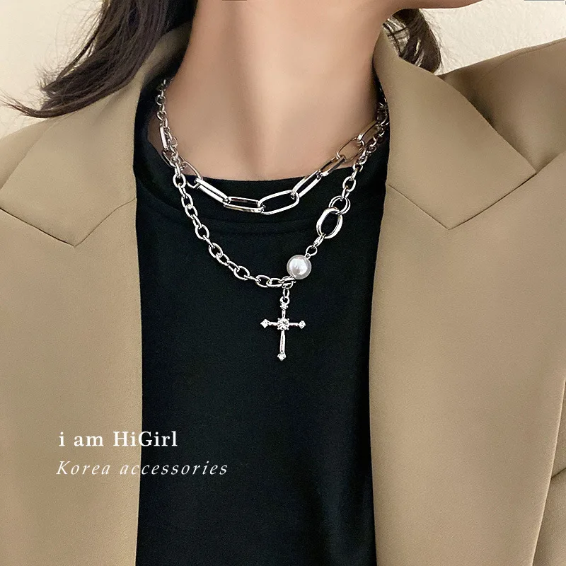 Ожерелье QIMING многослойное женское крупная цепочка из звеньев чокер в винтажном