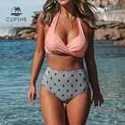 CUPSHE розовый скрученный Холтер бикини с геометрическим принтом с высокой талией сексуальный кружевной купальник из двух частей для женщин 2020 пляжные купальные костюмы