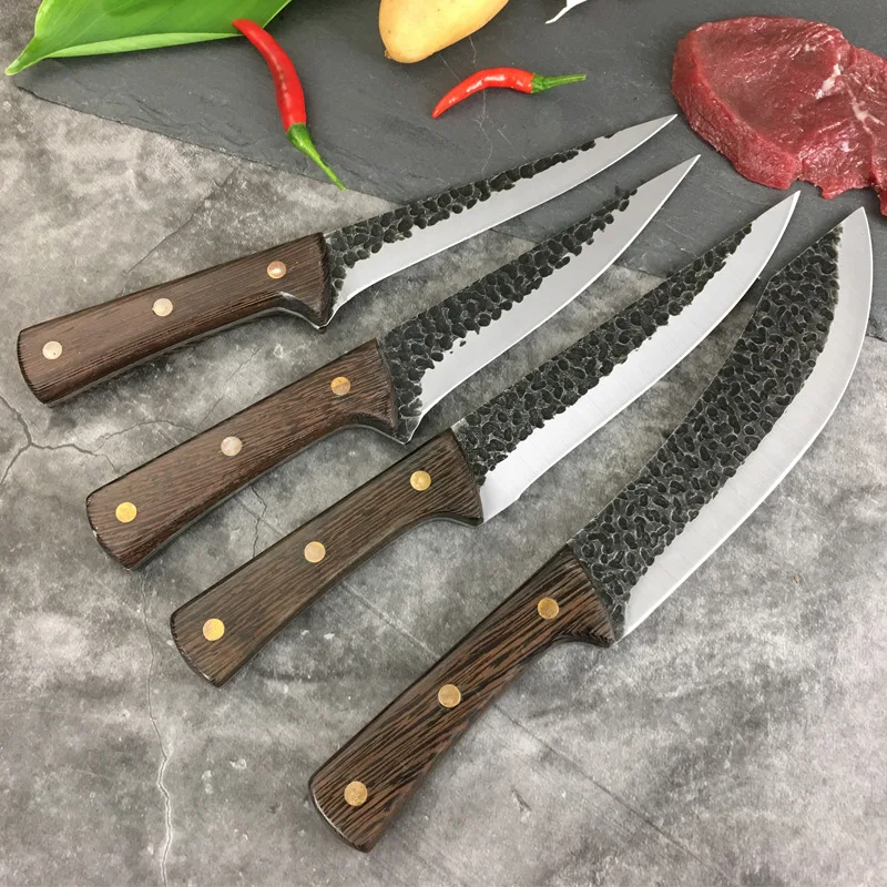 Кованый нож для убоя костей поварской кухонный острый из высокоуглеродистой