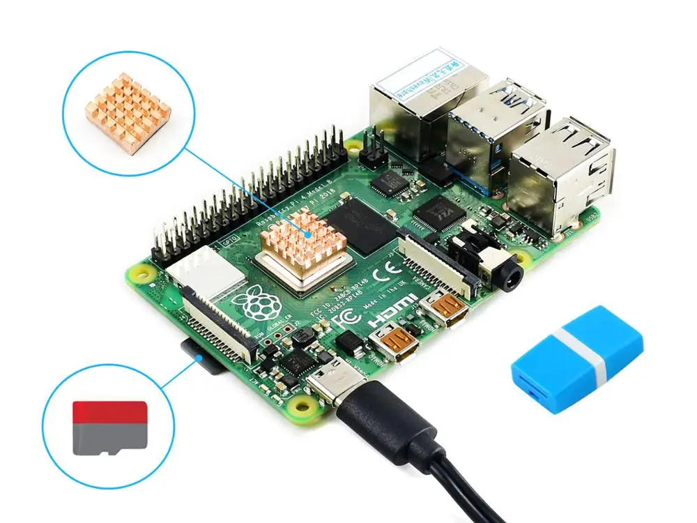 PI4B стартер Acce, Micro SD карта, теплоотвод, блок питания, без Raspberry Pi 4