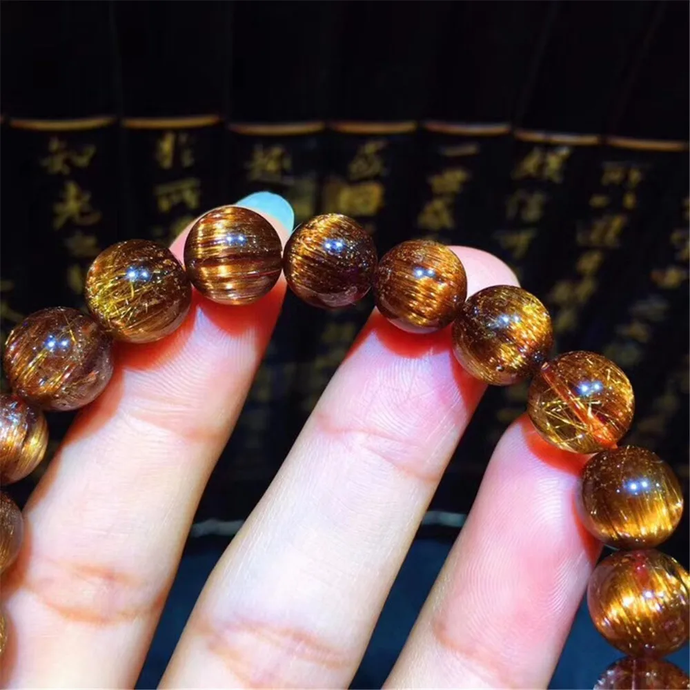 

9mm Top Natural Copper Rutilated Quartz Bracelet For Women Man Crystal Cat Eye Round Beads Stretch Wealth Stone Strands AAAAA