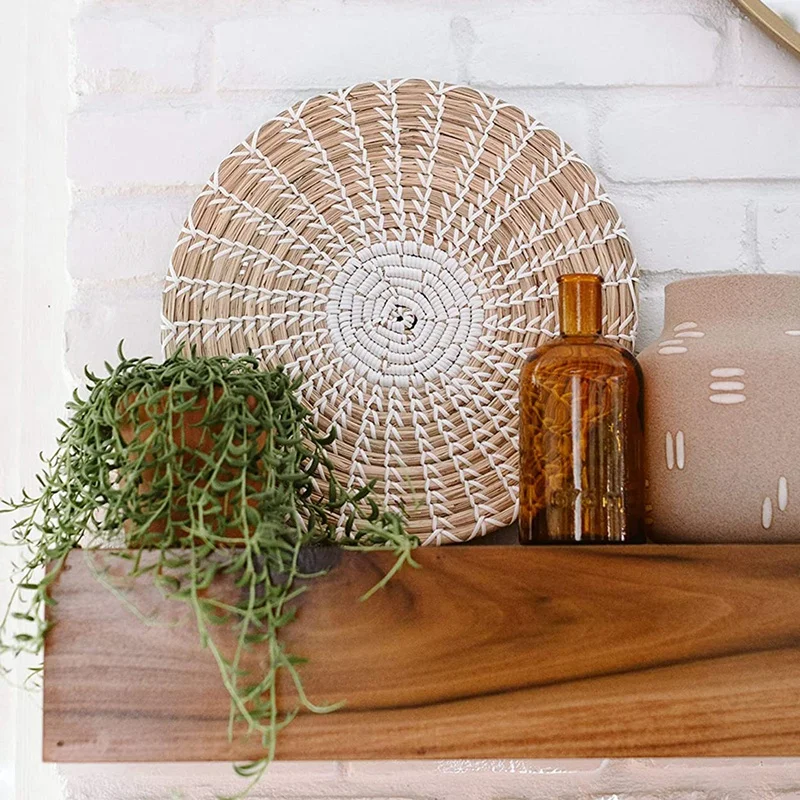 Cesta colgante de pared hecha a mano, cesta tejida redonda, bandejas de decoraci&oacute;n Boho para el hogar, dormitorio, cocina, sala de estar, Juego de 3-5