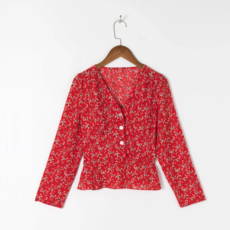 Женская Повседневная рубашка летняя приталенная с V-образным вырезом и длинным