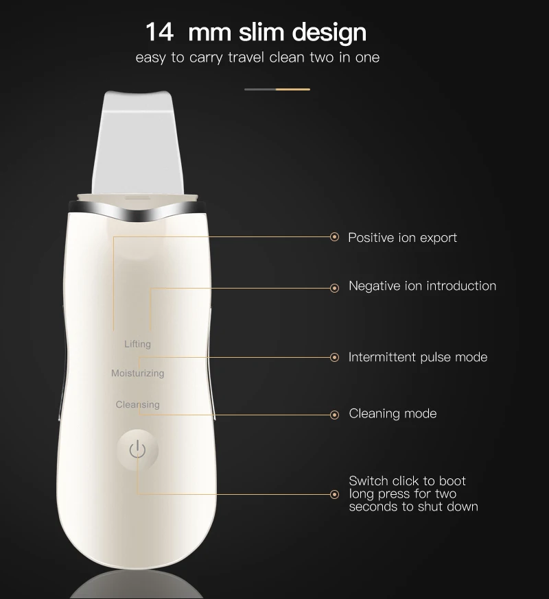 Профессиональный ультразвуковой скребок для кожи лица Ион глубокое очищение