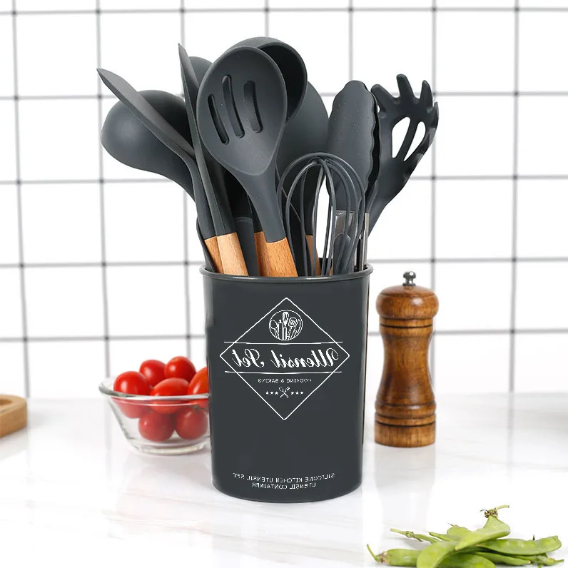 

12 pieces/set Kitchenware Wooden Handle Non-stick Pan Silicone Spatula Set Cooking Shovel Kitchen Tools Kichen Accessories